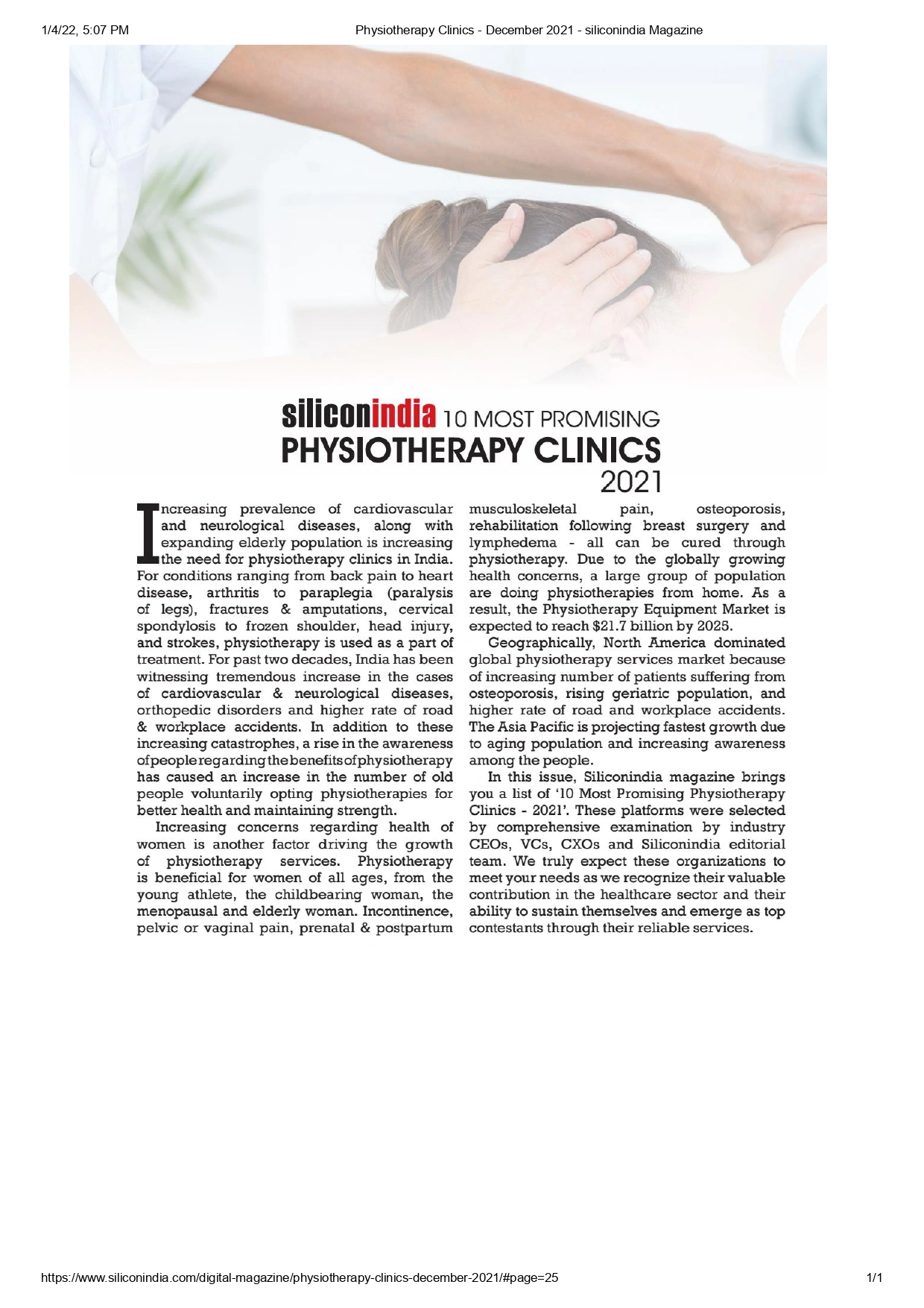 Physiotherapy Clinics December 2021 siliconindia Magazine_page 0001